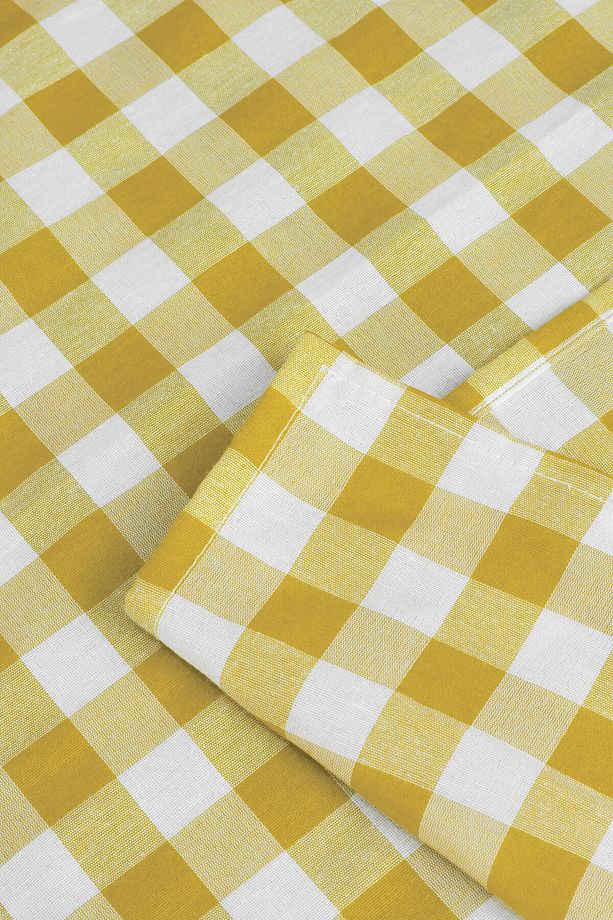 Sarı Büyük Kare Desen Pötikareli Sofra Bezi Masa Piknik Örtüsü - 7