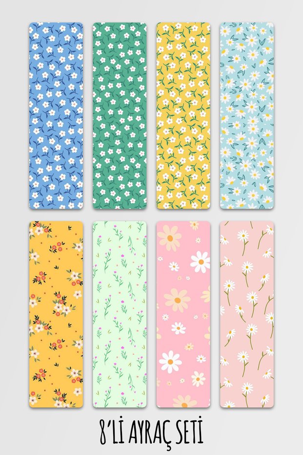 Flower Themed Aesthetic Bookmark Set Set of 8 Bookmarks 14,50X5Cm Size