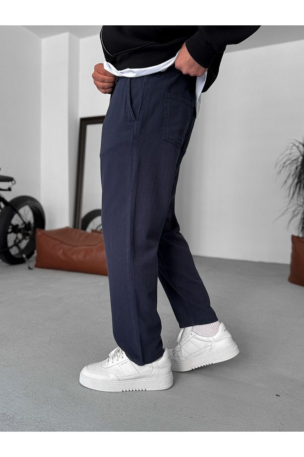 Lacivert Dokulu Basic Pamuk Pantolon RES-1077 - 5