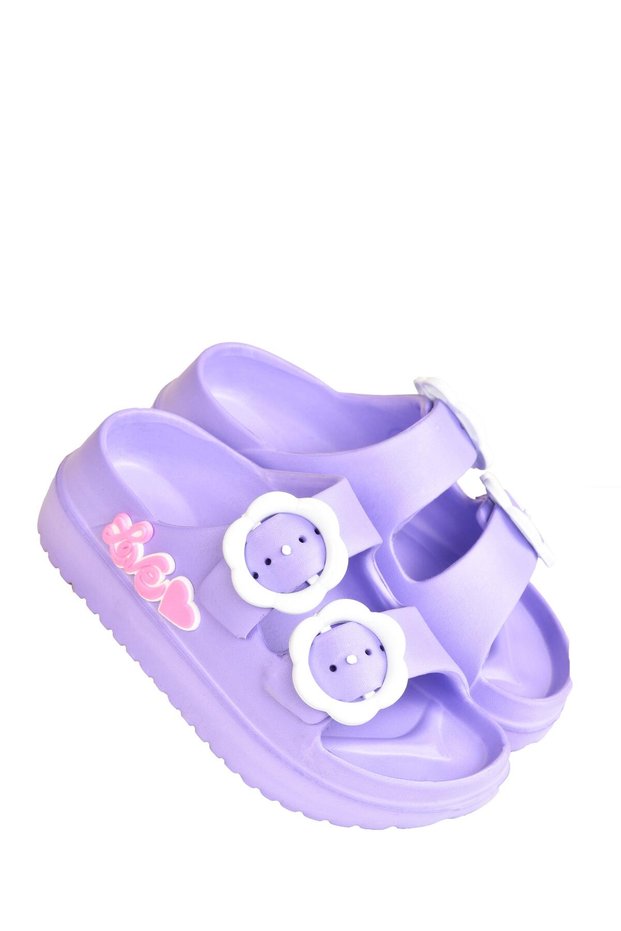 Double Buckle Beach-Pool-Garden-Holiday-Daily Outdoor Girl's Slippers with Sticker