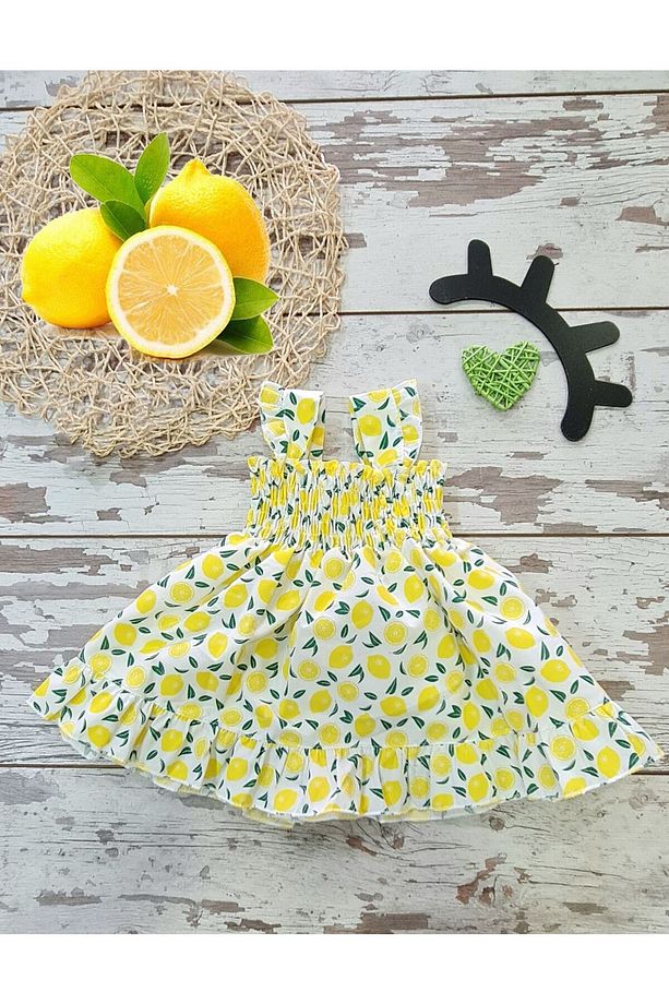 Bayramlık Limonlu Model Yazlık Bebek Elbisesi - 1