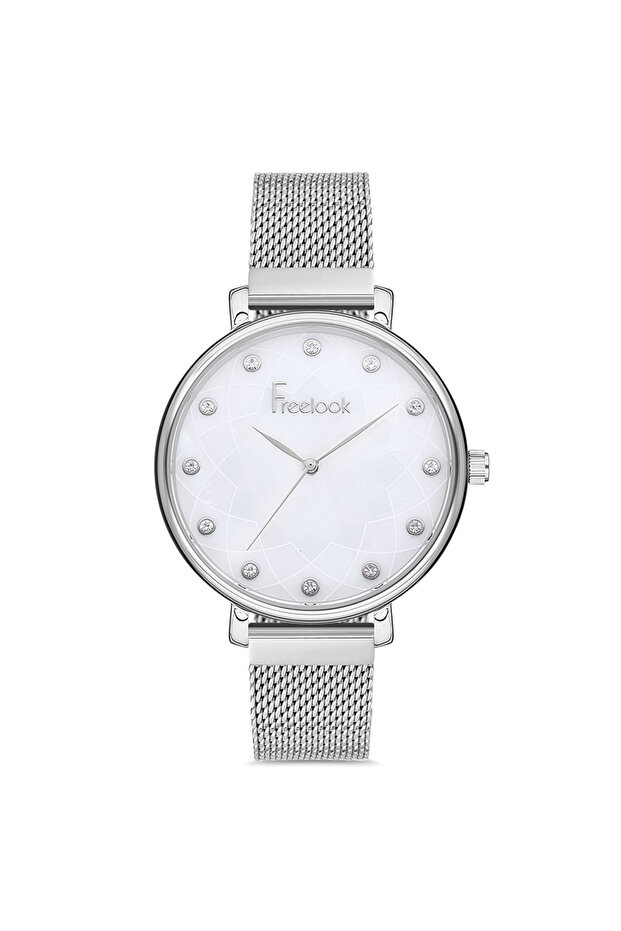Women's Silver- Steel Case Round Dial Mesh Band Wristwatch Quartz Movement Analog Display