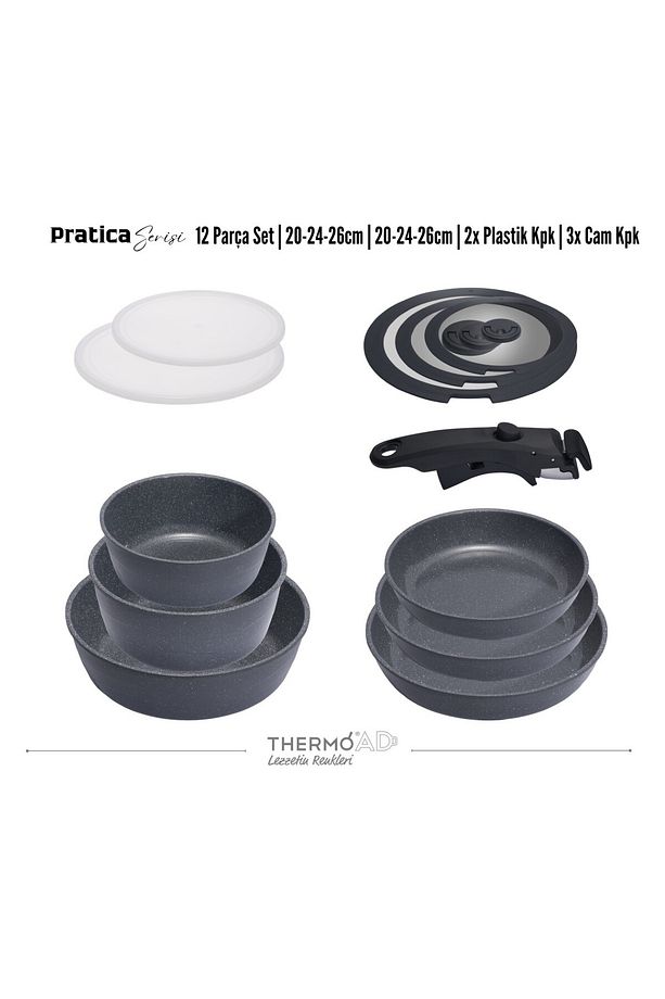 | PRATİCA SERİSİ | 12 Parça | Tencere ve Tava Set | Gri - 6