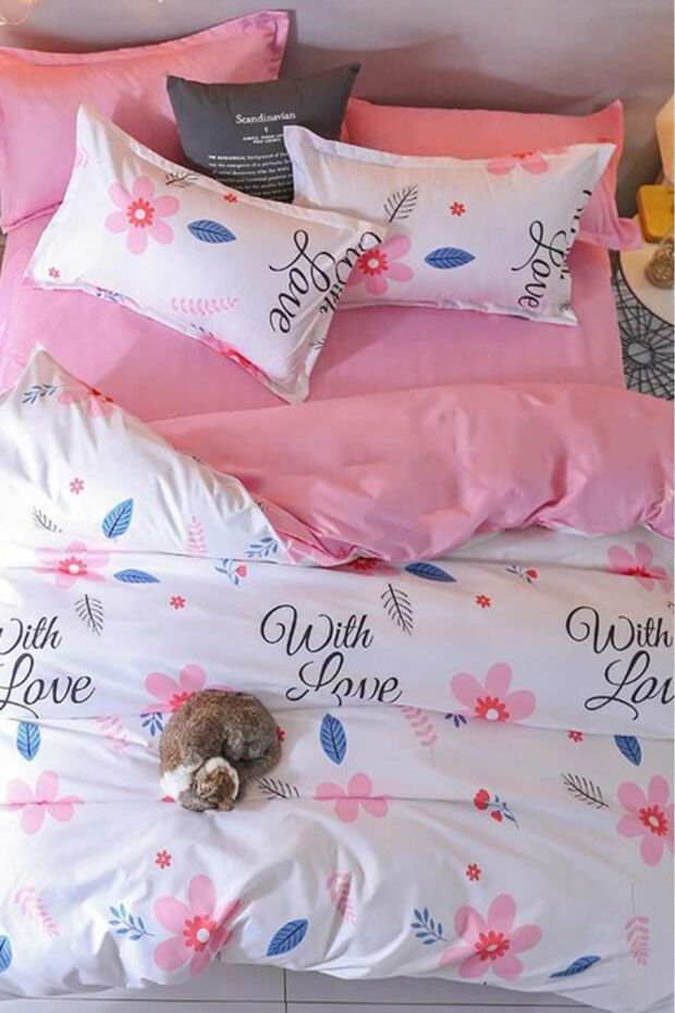 Doppelseitiges Einzelbettbezug-Set mit elastischem Bettlaken Olivia Pink - 2