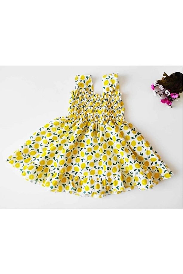 Bayramlık Limonlu Model Yazlık Bebek Elbisesi - 3