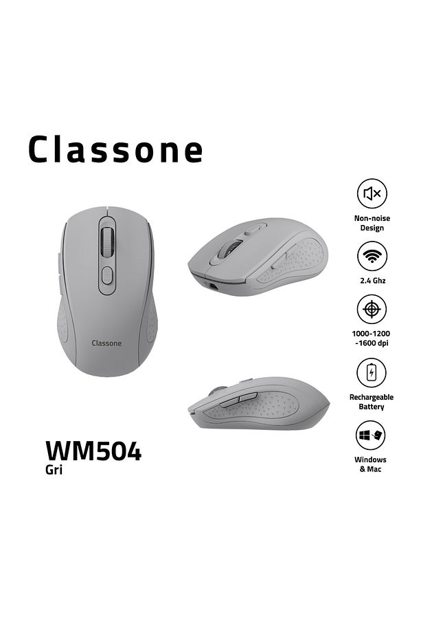 WM504 2.4 Ghz Şarj Edilebilir Kablosuz Mouse -Gri - 1