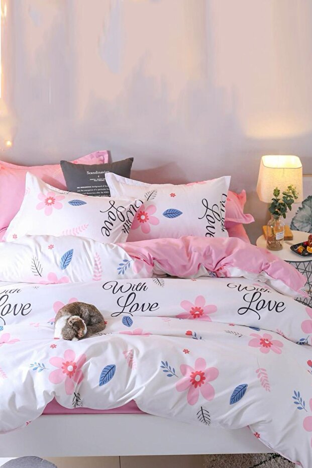 Doppelseitiges Einzelbettbezug-Set mit elastischem Bettlaken Olivia Pink - 3