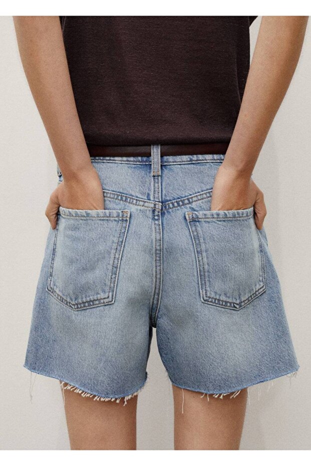 Paçaları dikişsiz denim şort - 5