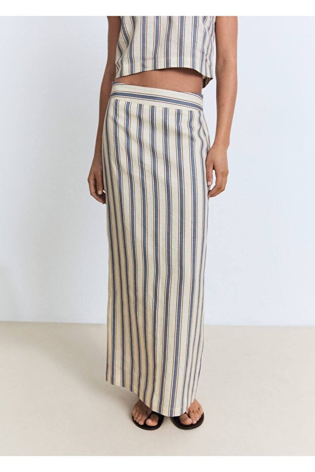 Çizgili keten etek - 1
