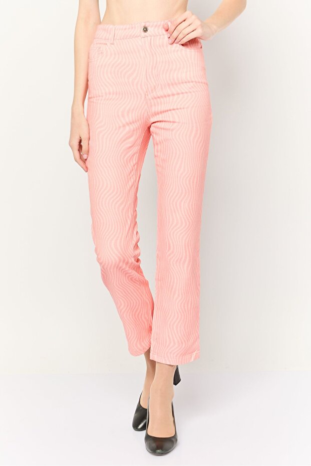 Women Regular Fit Wide Leg Abstract Pants, Pink