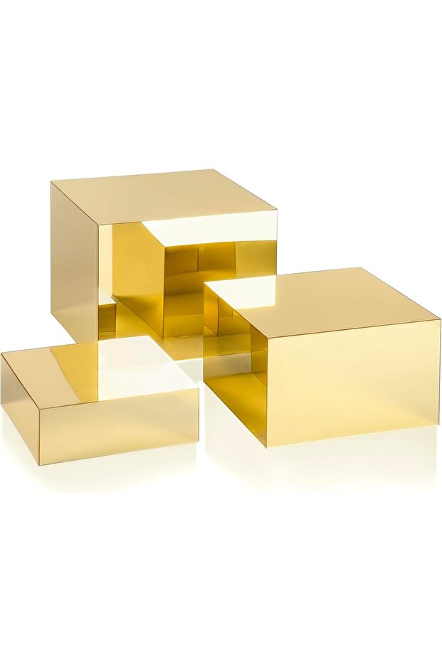Red Co. Set of 3 Glossy Gold Acrylic Cube Display Nesting Risers with Hollow Bottoms - 2 Pack - 6