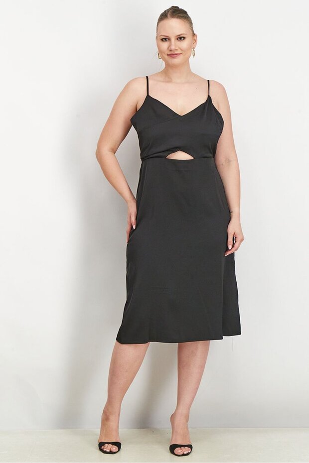 Women Plain Sleeveless Midi Dress, Black