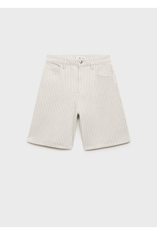Çizgili denim bermuda şort - 3
