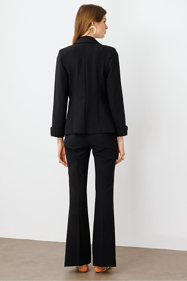 Modailgi Metal Aksesuar Detaylı Tek Düğmeli Yarım Astarlı Ceket Siyah - 6