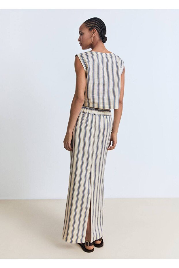 Çizgili keten etek - 4