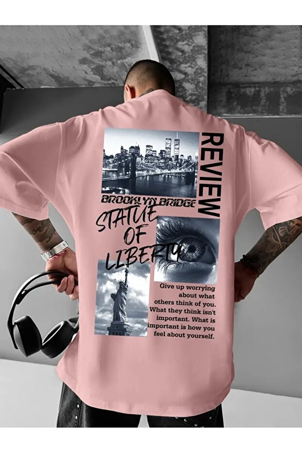 Streetwear Graphic Tee for Men - Brooklyn Bridge and Statue of Liberty Design