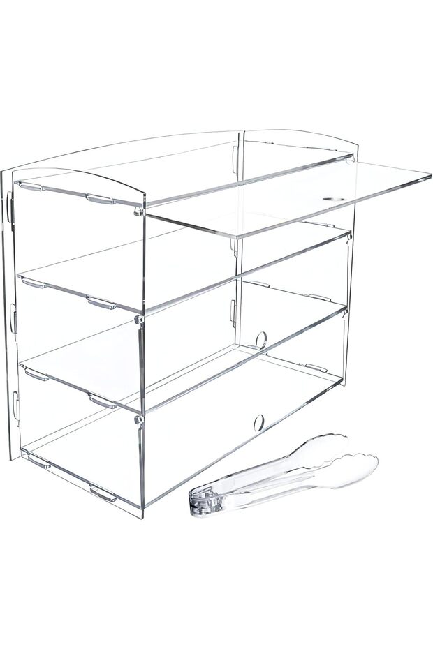 Countertop Bakery and Pastry Display Case with Serving Tong, 3-Tier Clear Acrylic Display Box