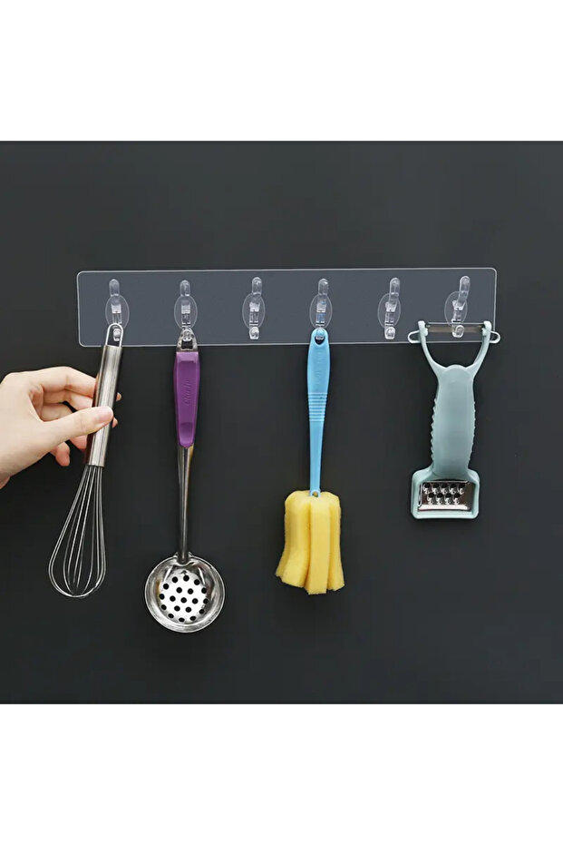5 li Kendinden Yapışkanlı Mutfak Banyo için Şeffaf Askılık - 2