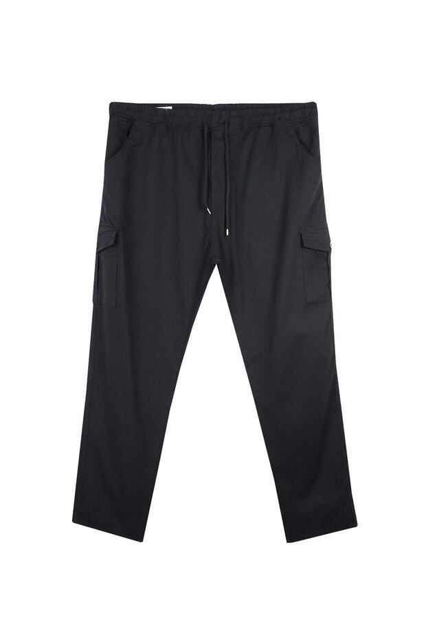 Men's Large Size Gabardine Trousers Black Suitable for 100-180 Kilos with Cargo Pocket