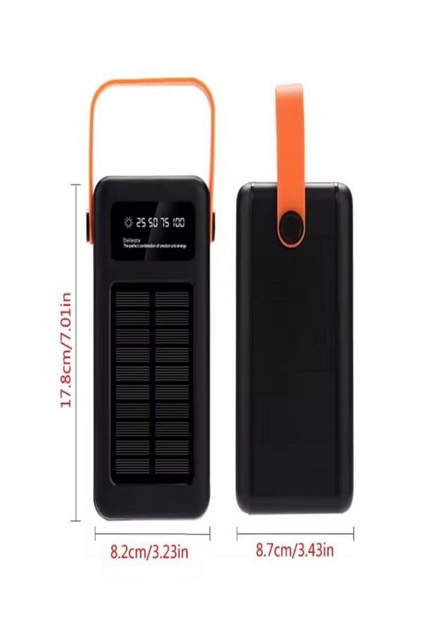 80000mAh 4USB Dahili Mikro Type-c Lightining Kablolu Kamp Işıklı Solar Güneş Enerjili Powerbank - 3