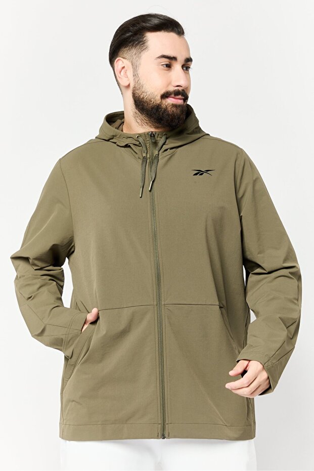 Men Sportswear Fit Hooded Training Jackets, Olive