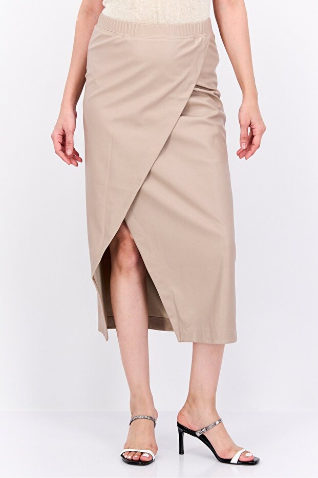 Women Plain Midi Skirt, Tan