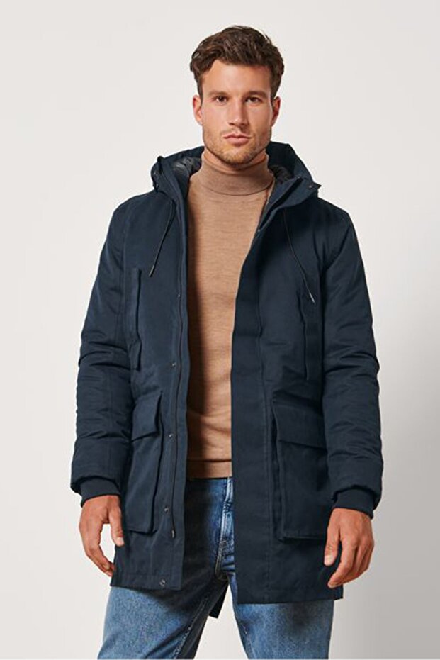 Men Solid Long Sleeves Jacket, Navy - 1