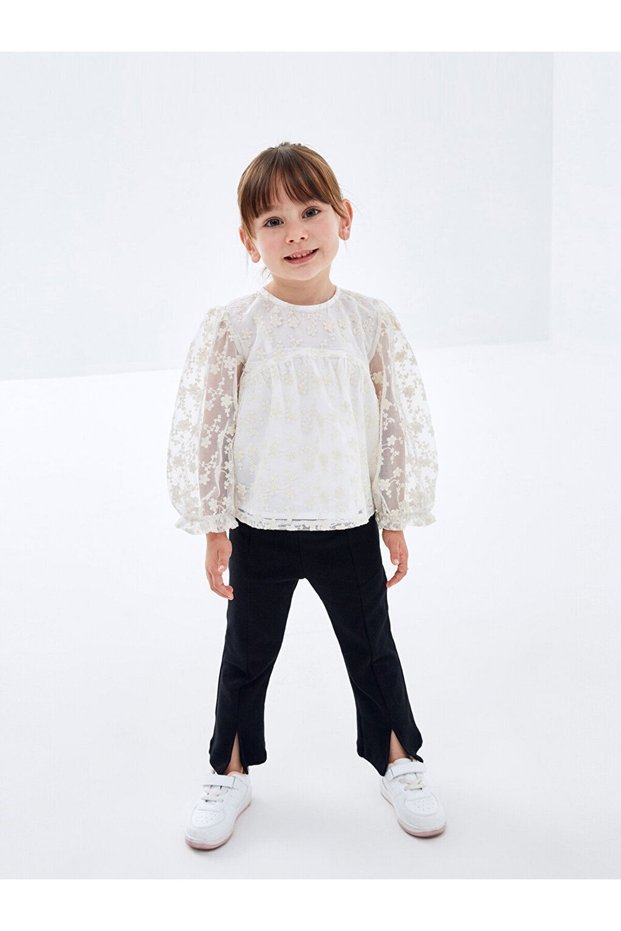 LCW baby Crew Neck Long Sleeve Baby Girl Blouse and Leggings Pants 2pcs