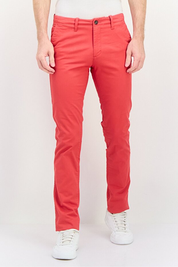 بنطال تشينو رجالي قصة ضيقة ، أحمر غامق - 1