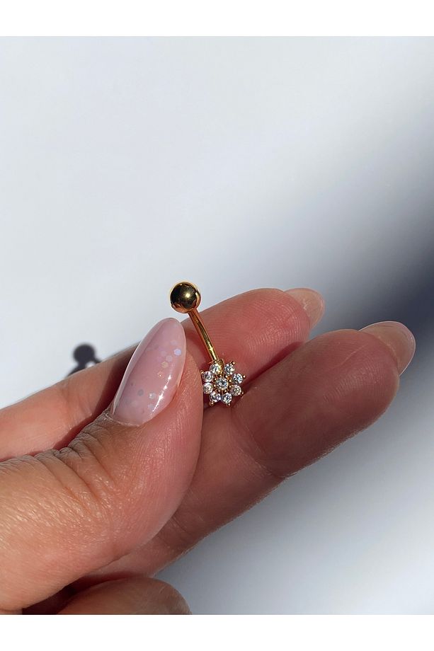 Çelik Göbek Piercing Mini Çiçek Papatya Figürlü Model - 2