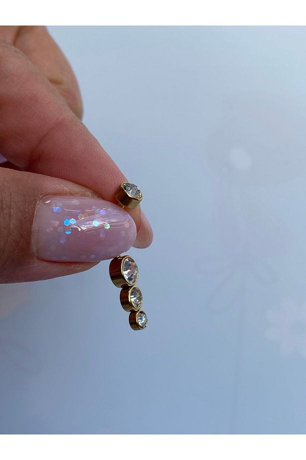 Çelik Göbek Piercing 3 Taşlı Parlak Modelde - 3
