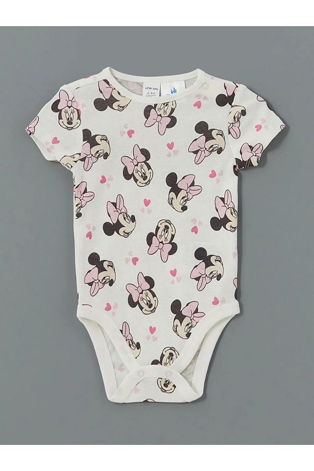 LCW baby Ekru Minnie Mouse Baskılı Kız Bebek Çıtçıtlı Bodysuit 2'li - 3