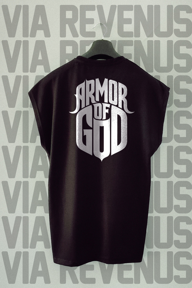 Armor of God Back Printed Zero Sleeve Crew Neck Sports Tshirt