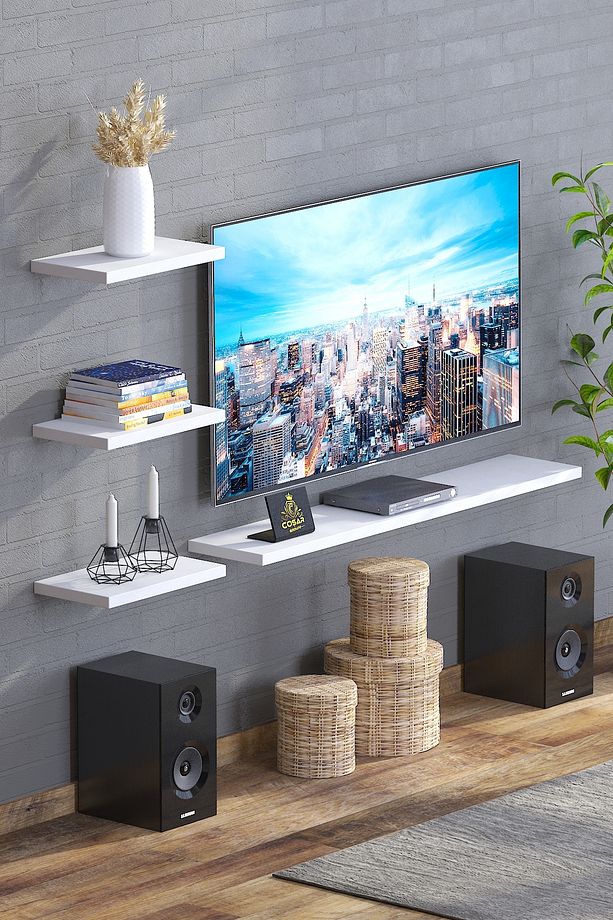 4lü Iskandinav Tarzı Bohem Uçan Duvar Rafı Tv Rafı Salon Dekorasyonu 4'lü - 1