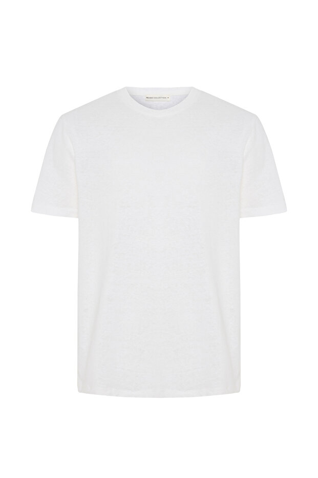 Men's Off-White Linen Blend Crew Neck T-Shirt