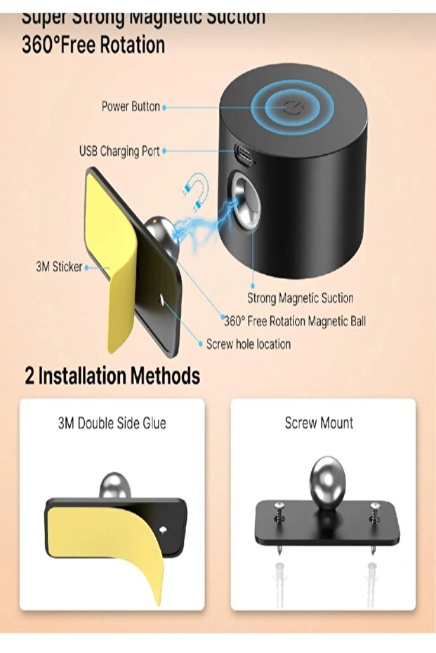 Şarjlı Mıknatıslı Duvar Aplik – 360° Dönebilen Led Ahşap Lamba, Taşınabilir Ve Portatif Işık - 4