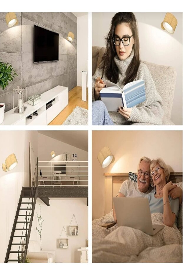 Şarjlı Mıknatıslı Duvar Aplik – 360° Dönebilen Led Ahşap Lamba, Taşınabilir Ve Portatif Işık - 2