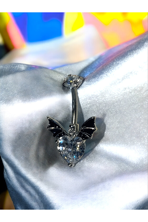 Çelik Kanatlı Kalp Göbek Piercing - 4