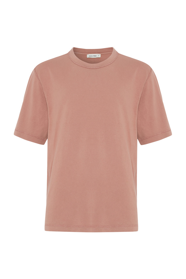 Men's Pink Relax Fit T-Shirt with Stitching Detail and Crew Neck