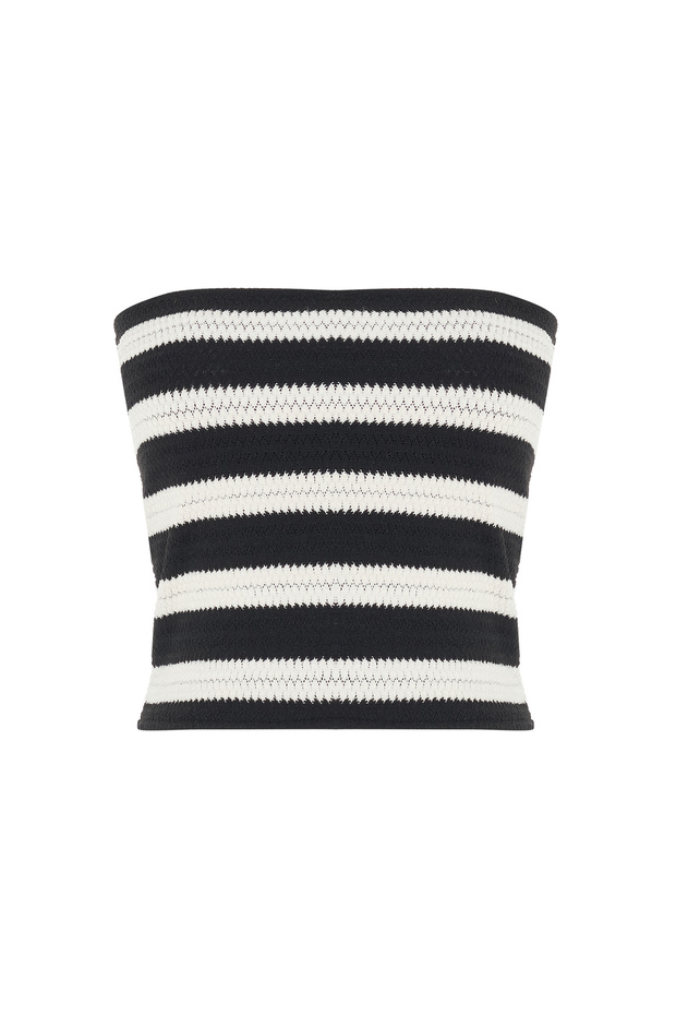 ÇİZGİLİ STRAPLEZ ÖRME BLUZ - 1