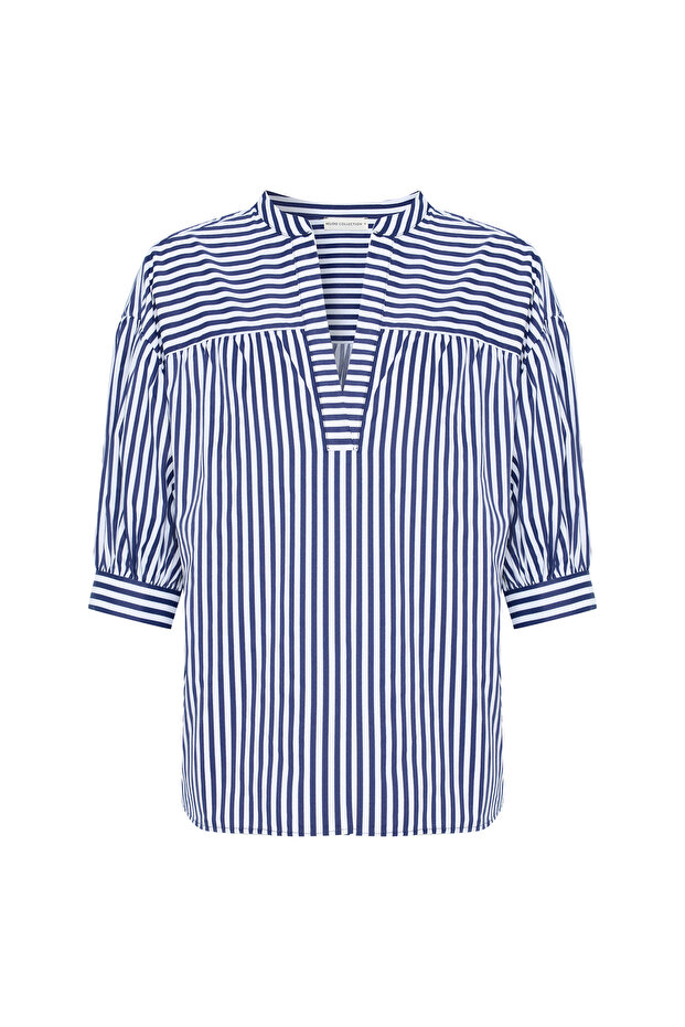 ÇİZGİLİ V YAKA OVERSIZE BLUZ - 4