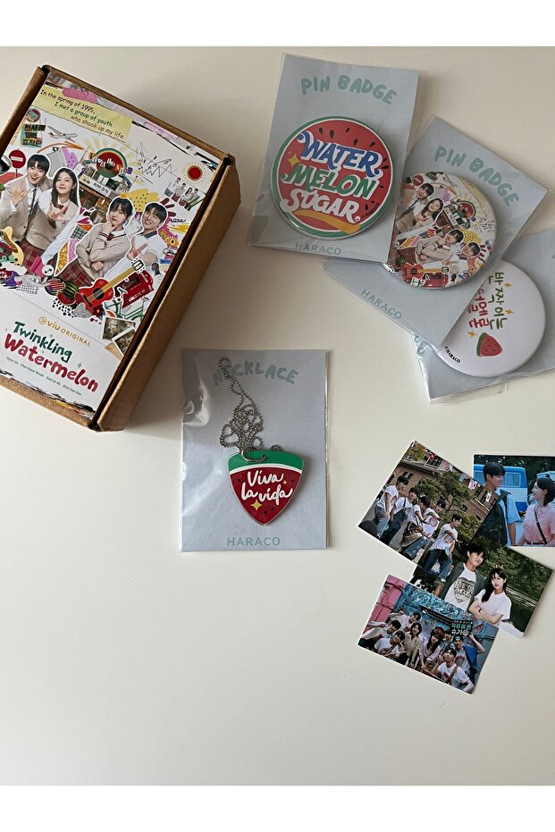 Twerkling Watermelon K-Drama Viva La Vida Necklace and Badge Set