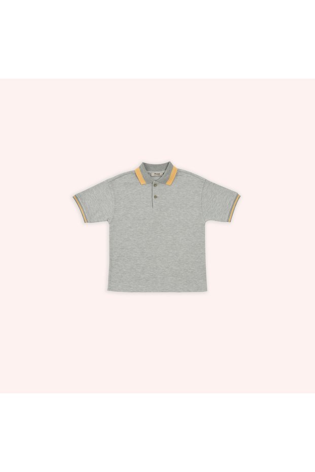Boy's Grey-Melange Short Sleeve Polo Neck T-Shirt