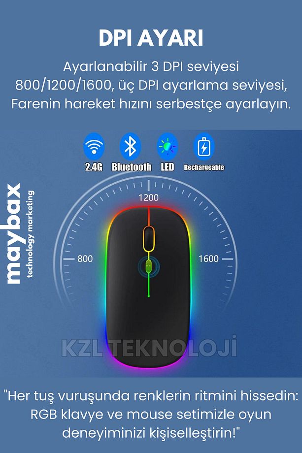 Tüm Cihazlara Uyumlu Akıllı Taşınabilir Şarjlı Rgb Kablosuz Bluetooth & Wireless Klavye Mouse Seti - 5