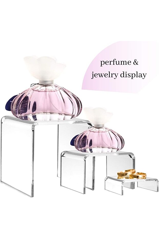 Clear Acrylic Display Riser Set - Set of 3 Assorted Height Tabletop Risers - 4