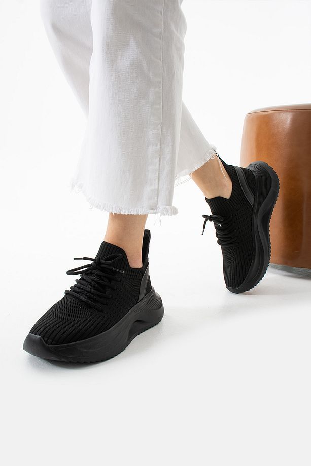 Kadın Bağcıklı Nefes Alabilen Fileli Kalın Taban Rahat Memory Foam İç Tabanlı Sneaker Spor Ayakkabı - 4