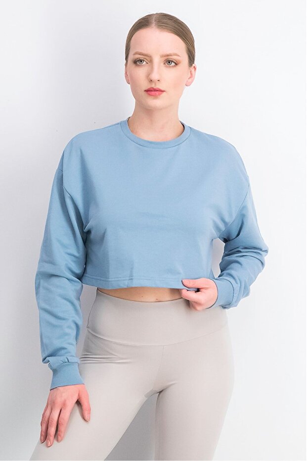 Women Sports Fit Long Sleeve Plain Top, Blue