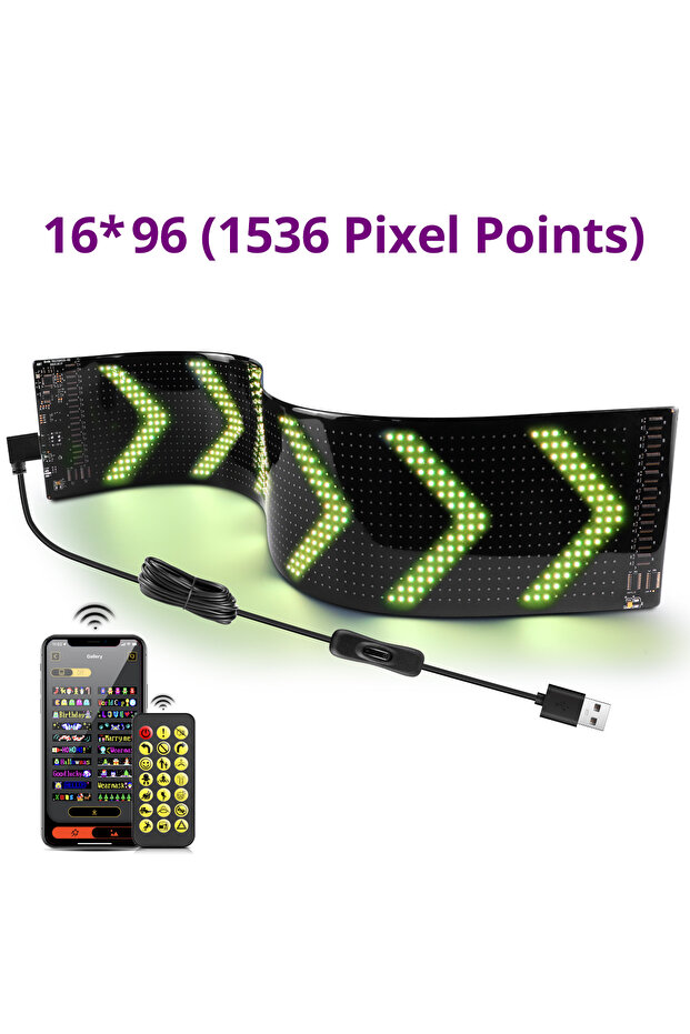 شاشة عرض LED ذكية بتقنية البلوتوث مقاس 12 × 60 سم، 16 × 96 مصباح LED، لوحة إعلانات متحركة رقيقة للغاية وناعمة