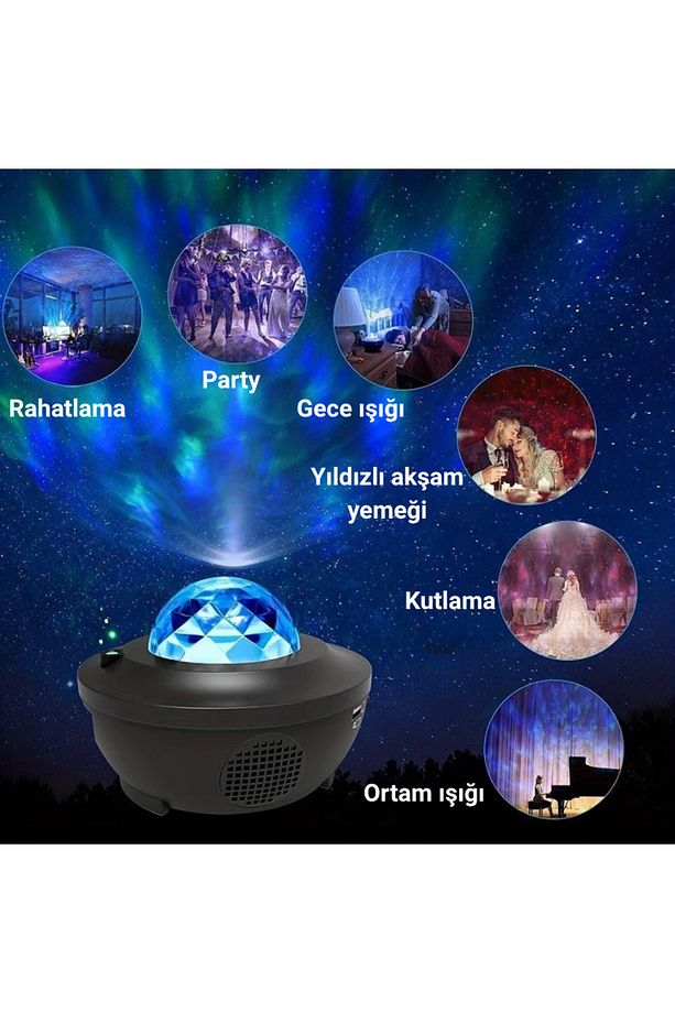 Led Yıldız Projektör Gece Lambası 21 Renk Bluetooth Hoparlör Kumanda Dalga Efekti - 5