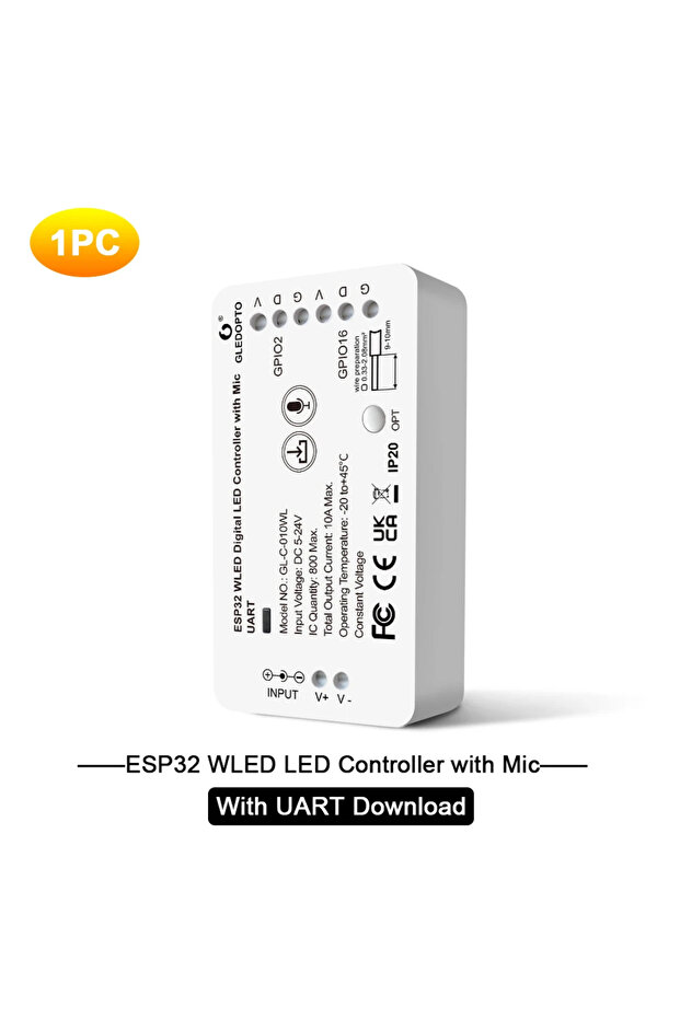 وحدة تحكم ESP32 WLED مع ميكروفون وحدة تحكم LED WLED مع UART من GLEDOPTO ESP32 مع ميكروفون وضع ديناميكي للموسيقى DIY
